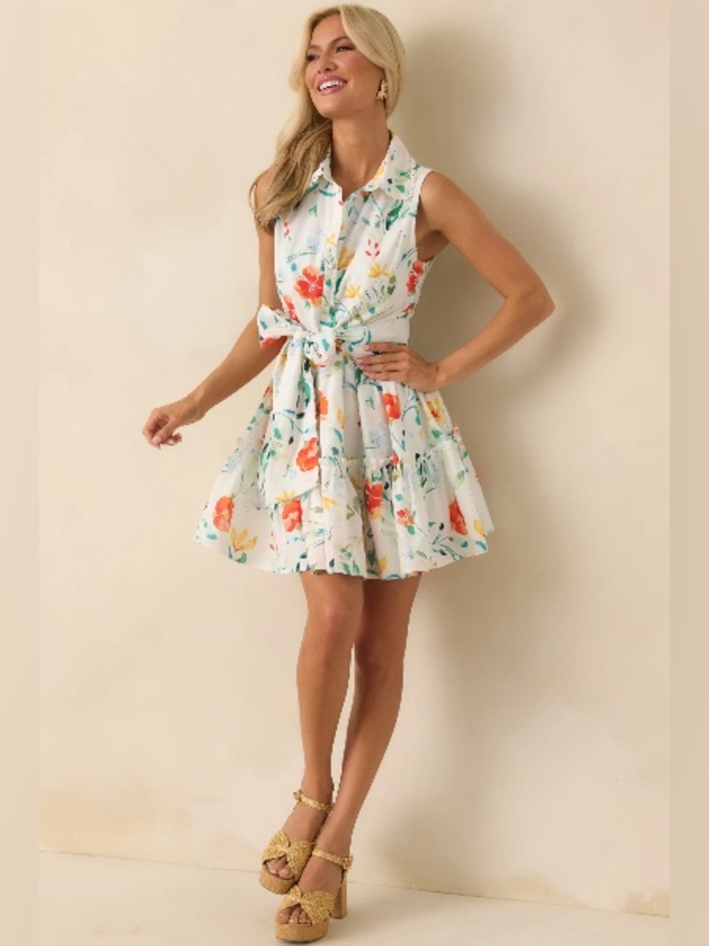 NWT PROSPERINA Poppie Multi Floral Print Cotton Mini Dress M